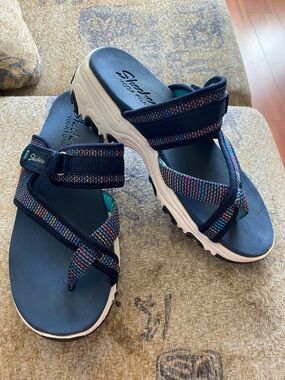 Skechers Navy Blue Adjustable strap yoga foam Sandals size 8